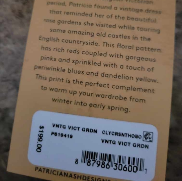 NWT Patricia Nash Coley Crescent HoboCrossbody Bag• Vintage Victorian Garden - Picture 3 of 3